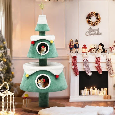 Christmas Cat Tree with Cat House Cat Tower for Indoor Cats with Cat Condos - Image 1 of 4