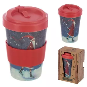 Reusable Mug Travel Cup Bamboo Santa Christmas Bambootique Heat Proof Wrap - Picture 1 of 5