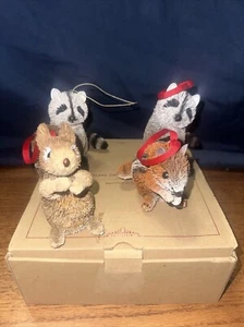 Pottery Barn Woodland Creature Ornaments Box Of 4 Raccoon Chipmunk Squirrel 4” - Picture 1 of 18