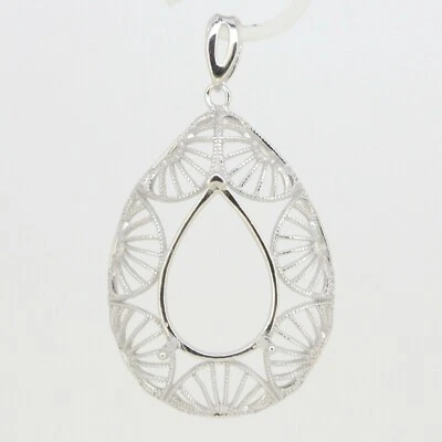 Sterling Silver Semi Mount Pendant Setting Pear Shape PE 18x13mm Filigree - Image 1 of 4