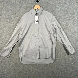 Zara Hemd Damen klein grau Baumwollmischung Knopfleiste Papa Shirt Old Money Smart - Bild 1 von 12
