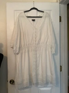 Abito corto City Chic bianco lussuoso all'uncinetto taglia XXL lino con volant cottagecore - Foto 1 di 11