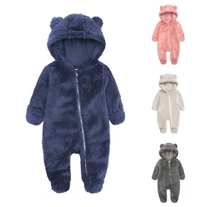 Newborn Baby Fleece Footed Jumpsuit Hooded Winter Snowsuit for Infant Boys Girls - Picture 1 of 35