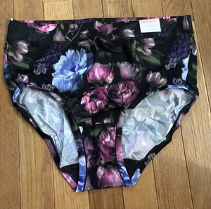 Plus Size 14/16 Lane Bryant Cacique Comfort Bliss Full Brief Nylon Black Flower - Picture 1 of 5