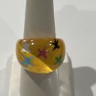 Vintage Ring Size 7 Yellow Lucite Plastic Stars
