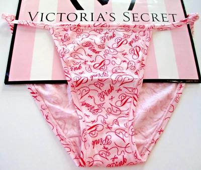 Bikini Panty VICTORIA'S SECRET ROSA Algodón Tanga VS Logo Corazón Escritura S M L XL Foto 1 de 4