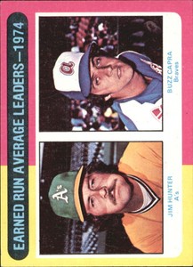 1975 Topps Mini Oakland Athletics Baseball Card #311 Jim Hunter/Capra - NM