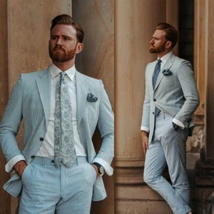 Kerb Revers Herren Anzug Einreiher Gestreift Business Hochzeit Frühling Sommer - Bild 1 von 17