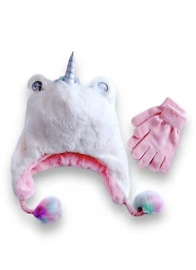 Girls SM 4-6 Yrs Elli by Capelli 2 Piece Fur Unicorn Hat & Pink Glove Set NWT! - Picture 1 of 9