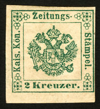 Austria #PR1 1853 2K Green Imperf Newspaper Tax Stamp Unused Light Hinge