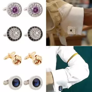 Knot Crystal Crown Novelty Luxury Cufflinks for Mens Shirt Cuff Links Blue - Picture 1 of 18