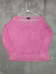 J Crew Shirt Top Womens Medium Pink Linen Long Sleeve Round Neck Casual Pocket - Picture 1 of 8