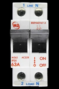 M2 63 AMP DOUBLE POLE MAIN SWITCH DISCONNECTOR M263 AC22B - Picture 1 of 6