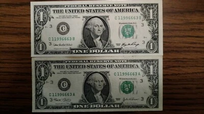 {2} FEDERAL RESERVE NOTE different YEARS With the same SERIAL NUMBERS 2003 -2006 - Image 1 of 4