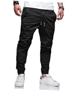 Men Joggers Chino Cargo Pants Hiking Outdoor Recreation Pants Large A-black - Picture 1 of 8