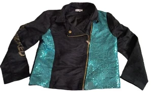 Disney D-signed Girls Faux Suede Full Zip Jacked Black Blue Glitter Size M G001 - Picture 1 of 6