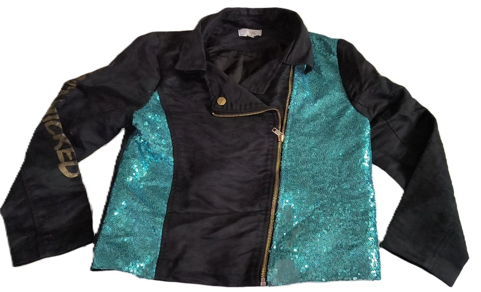 Disney Firmado D Niñas Imitación Gamuza Cremallera Completa Chaqueta Negro Azul Brillo Talla M G001 Foto 1 de 4