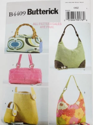 Butterick B4409 6 Handbags Purses Bag Mini Bag Sewing Pattern - Image 1 of 3