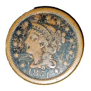 1851 LG US Red Penny Full Liberty And Stars VF Condition #2 - Picture 1 of 2
