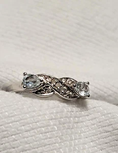 Diamond and Blue Topaz Woman's Designer Ring Size 7 - Picture 1 of 5