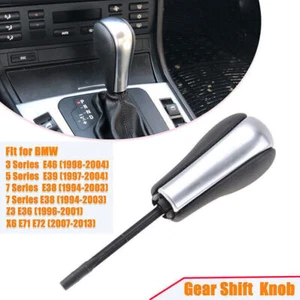 Leather Silver Automatic Gear Shift Knob Fits BMW E60 E46 E39 E36 3 5 7 Series , - Picture 1 of 9
