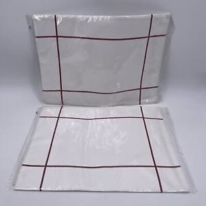 Pampered Chef Set of 4 Windowpane Placemats White Maroon Red Stripes Cotton NWT