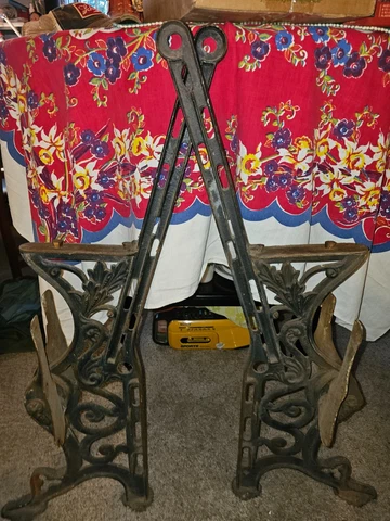 Antique Cast Iron Park Garden Bench Legs Matching Pair with Flip Up Seat 36" Cover