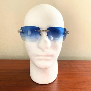 Buffalo Horn Cartier Sunglasses Blue Lens Silver Frame C Decor - Picture 1 of 7