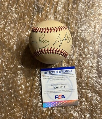 Gaylord Perry + Jim Mariners Twins Dual Signed Ball PSA DNA AUTO Cy Young Bro's - Image 1 of 4