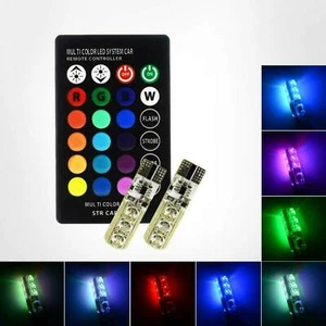 2 LAMPADE T10 LED RGB TELECOMANDO LUCE MULTICOLORE FARI POSIZIONI TUNING AUTO - Foto 1 di 8