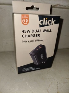 Click brand 45W dual wall charger with USB-A and USB-C ports, capable of fast... - Picture 1 of 2