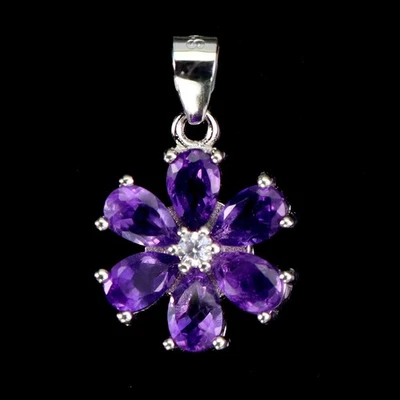 Colgante de plata de ley 925 pera amatista 5x3 mm flor piedras preciosas naturales joyería Foto 1 de 4