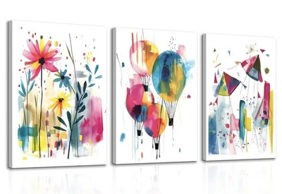 "Juego de 3 globos aerostáticos arte de pared para niños Zeredi Boho impresión en lienzo 12"" X 16""" Foto 1 de 4