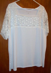 Top leggero Jessica London bianco pizzo elasticizzato manica corta - Tg 26/28 - Foto 1 di 3