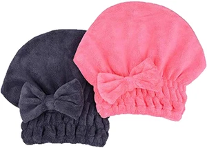 Microfiber Hair Drying Towels Head Wrap with Bow-Knot Shower Cap Hair Turban Hai - Picture 1 of 6
