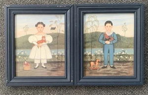 K. Jennings Volkskunstdrucke gerahmt Junge und Mädchen in 10,5” x 13,5” Rahmen - Bild 1 von 4