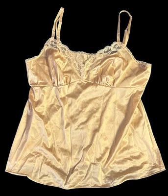 VANITY FAIR Gold Shiny Satin Lace Trim Cami Camisole Womens 36 - Image 1 of 4
