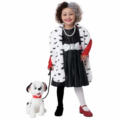 Disfraz de Diva Dálmata Cruella Película Libro de Cuentos Semana Niñas Pequeñas Foto 1 de 3
