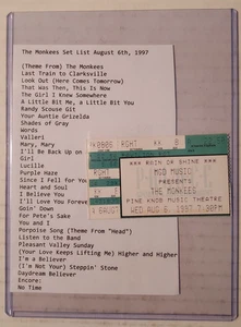 Original Monkees ticket Pine Knob Michigan 1997 with repro Set List - Picture 1 of 2
