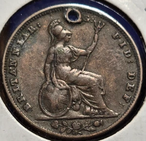 1840 Farthing 1/4 Penny Great Britain UK - Holed and 185+ Years Old! - Picture 1 of 3