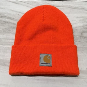 Carhartt Youth Beanie Hat Brite Blaze Orange Winter Cuff Logo Hunting Knit - Picture 1 of 4
