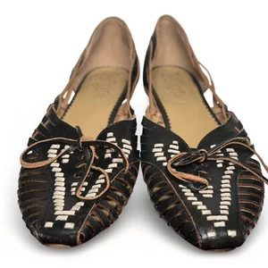 Latigo Black Leather Woven Flats - Women's Size 7.5 EUC - Picture 1 of 13