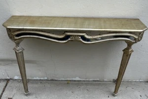 Vintage Console Table Hollywood Regency Florentine Venetian Mirrored Leafed Wood - Picture 1 of 16