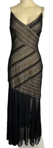 VTG Tadashi Black Lace Bodice Dress Long/Maxi Sheer Mesh Bodycon Sz.6 Sexy VGUC - Picture 1 of 14