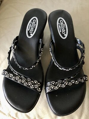 Sandália Callisto Feminina Cunha Strass Preta Metálica Tamanho 6 [Nova] VENDA FINAL - Imagem 1 de 4