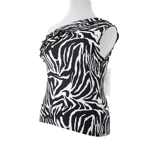 Amanda NEW $38 Sz 1X Black White Animal Print One Shoulder Polyester Spandex Top - Picture 1 of 24