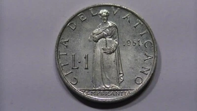 1951 1 LIRE LIRA VATICAN CITY POPE PIUS XII ALUMINUM COIN UNCIRCULATED - Image 1 of 4