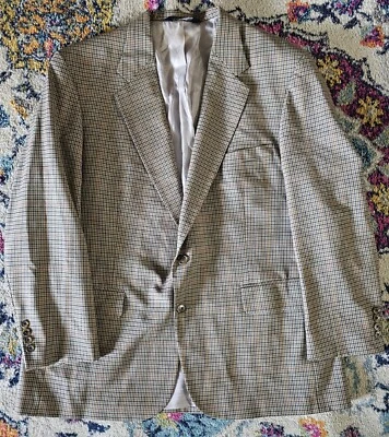 Lands End Blazer Sport Coat Mens 46R Brown Multicolor Windowpane Check 100% WOOL - Image 1 of 4