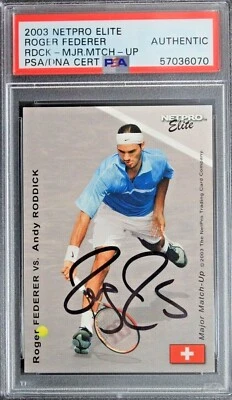 Roger Federer Autographed ROOKIE 2003 NetPro Roddick Match Up Signed Card PSA  - Image 1 of 4
