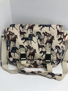 Wildkin Horse Dreams Ivory Brown Messenger Shoulder Laptop Bag Padded Hook Loop - Picture 1 of 8